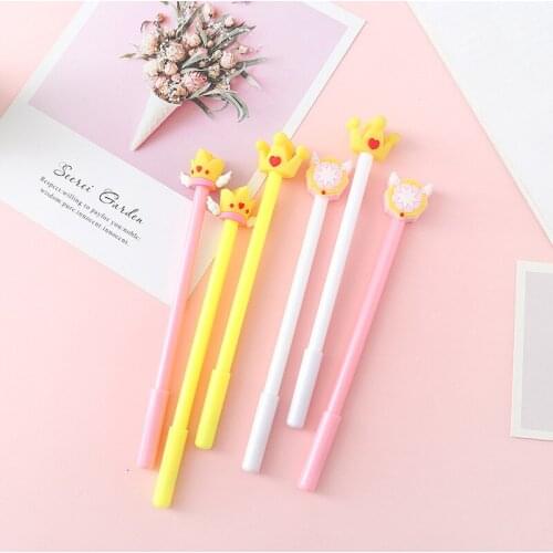24 PCs Neutral Pens Korean Stationery Wholesale Cute Crown Gel Pen Cartoon Student Writing Test Pen Office Kawaii Stationery