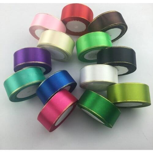 25yards/Roll 38mm Gold Edge Single Face Satin Ribbons Christmas Halloween Wedding Birthday Party Gift Box Decoration Ribbons