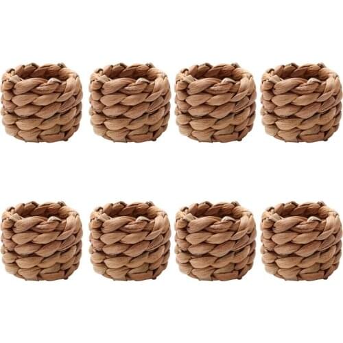 8Pcs Country Style Water Woven Napkin Ring, Hand-Woven Straw Napkin Ring, Farmhouse Natural Napkin Buckle