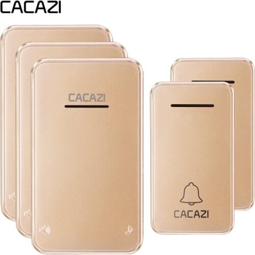 CACAZI Wireless Doorbell Waterproof Self-powered 2 No battery Button 3 Receiver Led light Cordless DoorBell chimes US EU Plug