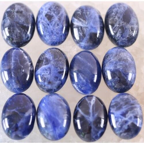 BUYERSHOME 10Pcs 13x18MM Natural Stone Blue Sodalite No Drilled Hole Oval Cabochon CAB Bead For DIY Jewelry Making Ring K1587