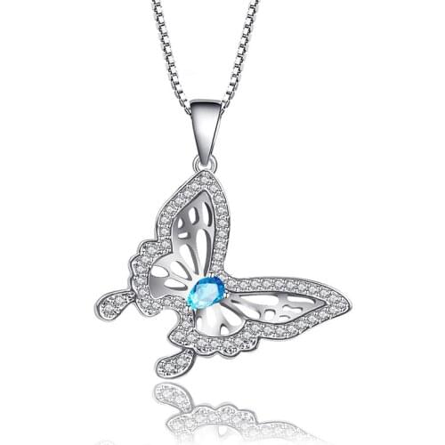 HPXmas Hollow Crystal Butterfly Pendant Necklace For Women Female Jewelry Gift Cubic Zirconia Copper Chain Necklaces