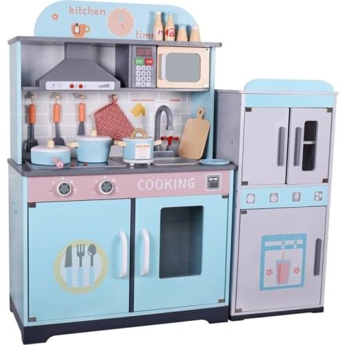 Childrens Play House Large Wooden Kitchen Refrigerator Stove Simulation Meal Kitchen Pot Set Educational Toy