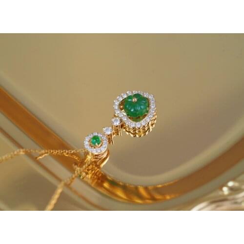 JL516 Solid 18K Yellow Gold Nature Green Emerald 1.03ct Gemstones Pendants Necklaces for Women Fine Jewelry for Women Gifts