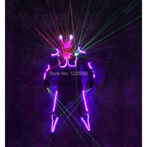 Party Ballroom dance led costumes luminous robot suit men led glasses green laser cloth dancer dj stage show wears laser gloves