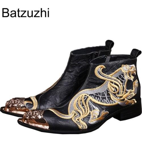 Ntparker Western Cowboy Mens Boots Pointed Toe Peronality Embroidery Leather Ankle Boots Man Motorcycle Fashion Botas Hombre