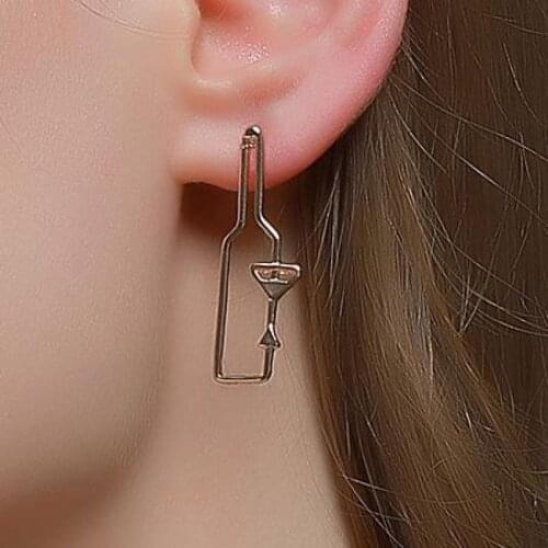 Creative Wine-bottle Earrrings Wine-glass Shape Stud Earrings For Women Earing Jewelry Fun Abstract Earings Kolczyki D158