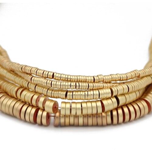 3/4/6/8mm COINS Matte Natural Hematite Stone KC Gold Flat Round Spacer Loose Beads For Jewelry Making DIY Bracelets Findings