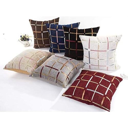 European style Chenille Plaid Square Pillows Case Covers Simple Throw Pillows Case for Sofa Home Car pillow covers decorative