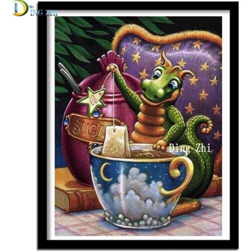 Square Round Drill Diy Diamond Painting Cartoon Dragon Caffe 5D Diamond Embroidery Cross Stitch Wall Art Mosaic Handmade Crafts