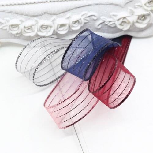 16mm Silver Wire Stripe Organza Ribbon Handmade Ribbon DIY Bowknot Satin Ribbon Garment Accessories Christmas Wedding Gift Decor