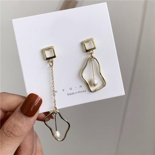 Fashion jewelry bohemian earrings asymmetric Square chain street port wind fringe earrings ladies round long earrings jewelry