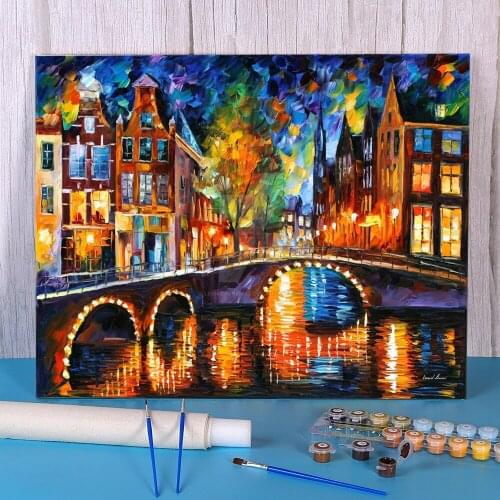 Bridges Amsterdam Coloring By Numbers Painting Kit Oil Paints 50*70 Canvas Painting New Design For Adults Handiwork