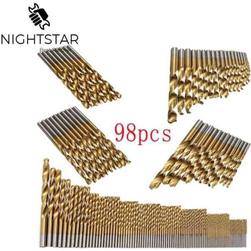 98pcs Titanium HSS Drill Bits Coated 1.5mm - 10mm Stainless Steel HSS High Speed Drill Bit Set For Electrical Drill Tools