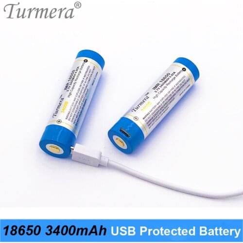 NCR18650B 3.7V 3400mah 18650 3400mAh Protected Rechargeable Lithium Battery 2MOS with USB Charging Port for Flashlight O Turmera