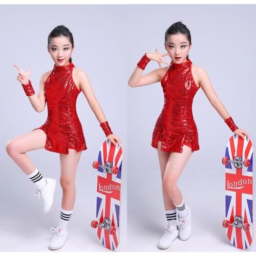 New Childrens Jazz Dance Modern Cheerleading Costumes Hip Hop Boy Girls Crop Top And Pants Sequins Jazz Dance Performance Set