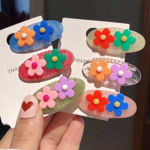 Lovely Coloured Blossom Hairpin Duck-billed Hair Clips For Girls Fashion Resin Barrettes Hair Accessories 5 PCS Mixed in Lot