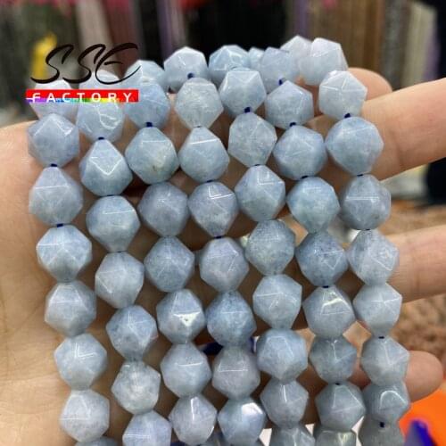 Faceted Natural Stone Blue Chalcedony Aquamarines Angelite Stone Beads Round Loose Beads 4 6 8 10 12 mm For Jewelry Making 15"