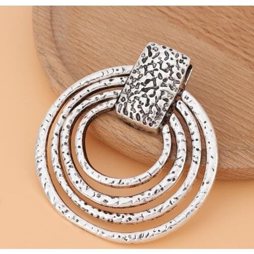 5pcs/Lot Large Tibetan Silver Hammered 4 Circles Pendants for Necklace Jewelry Making Accessories