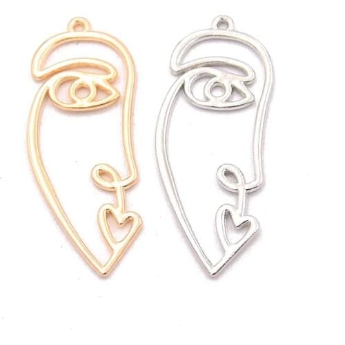 20PCS 15*40mm 2 Color Hollow Face Charms Beauty Profile Pendants Handmade Decoration Vintage For DIY Jewelry Making Findings