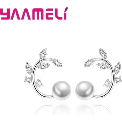 Different Stud Earrings Beautiful Letter C Shape+White Pearl Cubic Zirconia New Fashion 925 Sterling Silver Jewelry