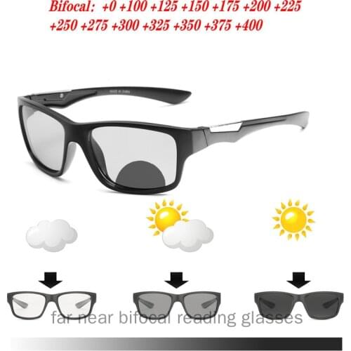 MINCL/ Transition Photochromic Bifocal Reading Sun Glasses Men Multifocal Presbyopia Square Sports Sunglasses Diopter 1.0 2.5 NX