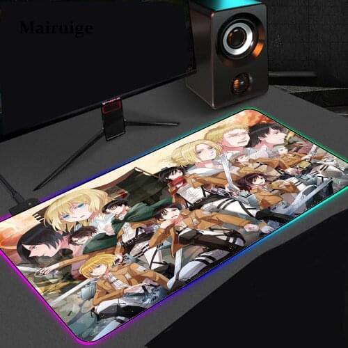 Anime Attack on Titan RGB Glow Mousepad Pad Gamer Carpet Computer Mouse Pad Led Gaming Padmouse Gamer Mouse Desk Mats