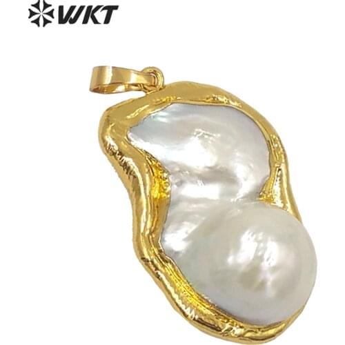 WT-JP103 Wholesale Natural Freshwater Pearl Pendant Gold Wrap Teardrop Shape 10pcs/lot Random Size for Earring Necklace Making
