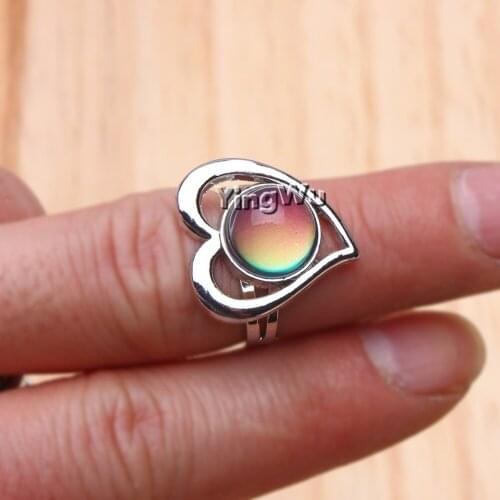 Yingwu 20pcs/lot Heart Mood Ring Color Temperature Changing Magic Silver Hollow Wedding rings for women Fashion Jewelry