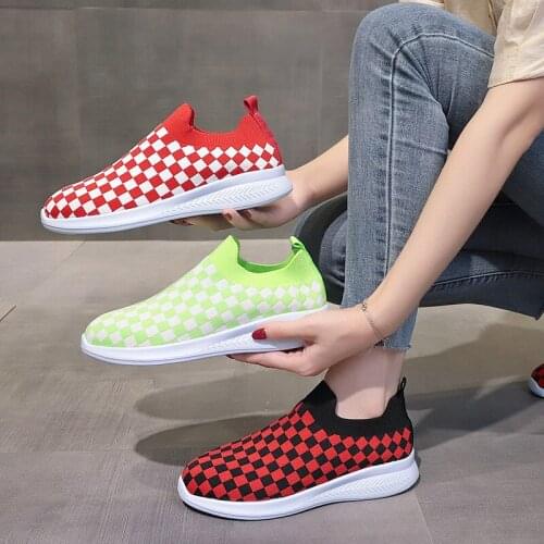 Spring/Autumn Womens Flat Shoes 2021 New Round Toe Woven Round Toe Mesh Sport Casual Mixed Color Womens Shoes Large Size 41-43