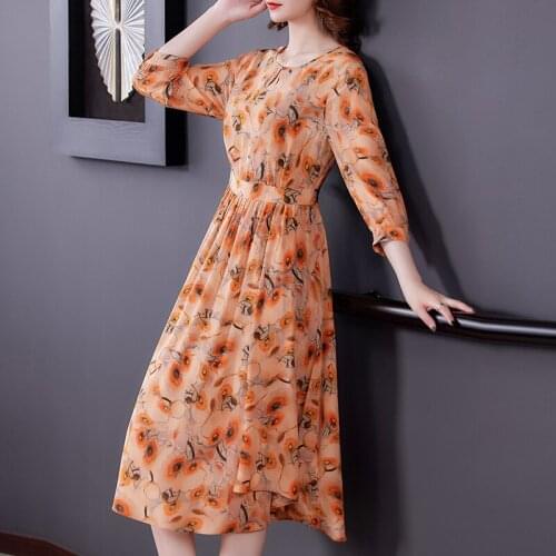 2021 Fall New Elegant Round Neck French Retro Noble Printed Long Dress Casual Party Dress Vestido Womens Formal Dresses