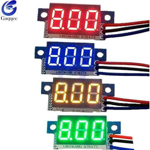 DC 0-30V 12V 24V 3 Wires 0.36 inch 0.36'' Blue Red Green LED Panel Volt Voltage Meter 3-Digital tube Display Voltmeter