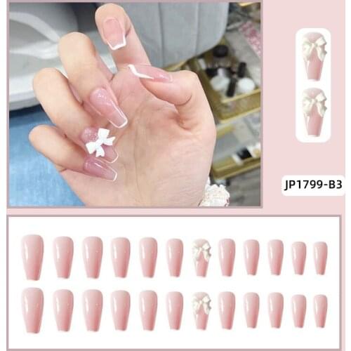 24pcs/Set Of French Ballet Armor Leopard Pattern Peach Heart Diamond Butterfly Pattern Fashion Nail Art Stickers Fake Nails