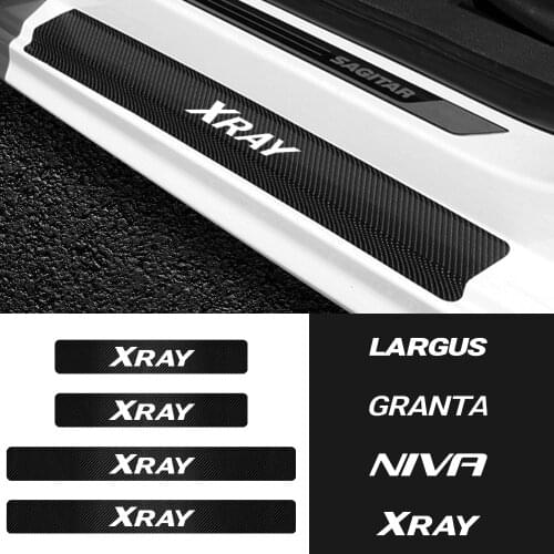 4pcs For LADA Largus Granta Niva Xray Carbon fiber car door threshold sticker decoration Decals Accessories