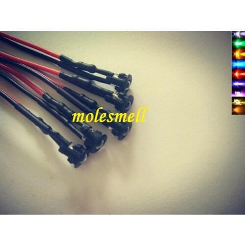 5pcs 3mm 5V DC Pre-Wired water clear round LED + Bezel Holder Light Lamp red yellow blue green white orange uv pink warm white