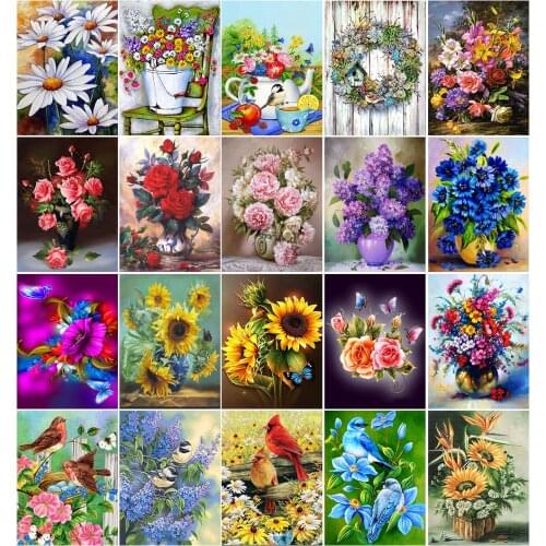 5D diamante pintura florero arreglo floral punto de cruz mosaico DIY pájaro flor diamante bordado diamante decoración del hogar