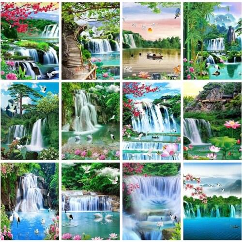 HUACAN 5d Diamond Painting Full Drill Square Landscape Waterfall Diamond Embroidery Sale Flower Mosaic Home Decor
