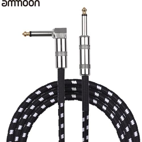 Ammoon Electric Guitar Bass Musical Instrument Cable Cord Straight to Right Angle Plug Black White Woven Jacket 6 Meters/3Meters