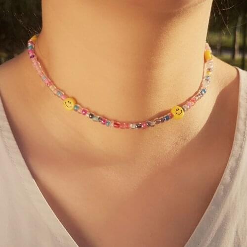 Boho Choker Charm Seed Beaded Korean DIY Colorful Daisy Short Collar Necklace Jewelry For women Girl Party