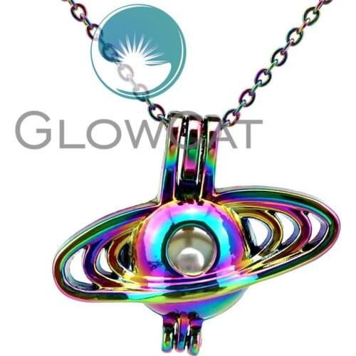 CC752 Rainbow Universe Planetary Orbit Stone Beads Cage Pendant Essential Oil Diffuser Aromatherapy Pearl Cage Locket Necklace