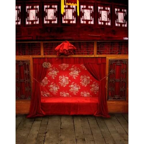 Chinese Traditional New Couple Bedroom Wooden Floor Photography Backdrops Photo Props Studio Background 5x7ft