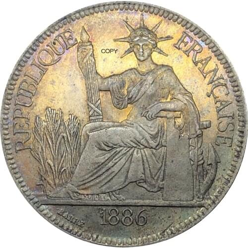 French Indochina 1886 A 1 Piastre Commerce Coin REPUBLIQUE FRANCAISE Cupronickel Silver Plated Copy Coins