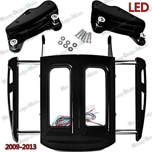Gloss Black Docking Hardware&Two-Up Black Luggage Rack&LED Smoke Lights For Harley Touring Road King Street Glide 2009-2013