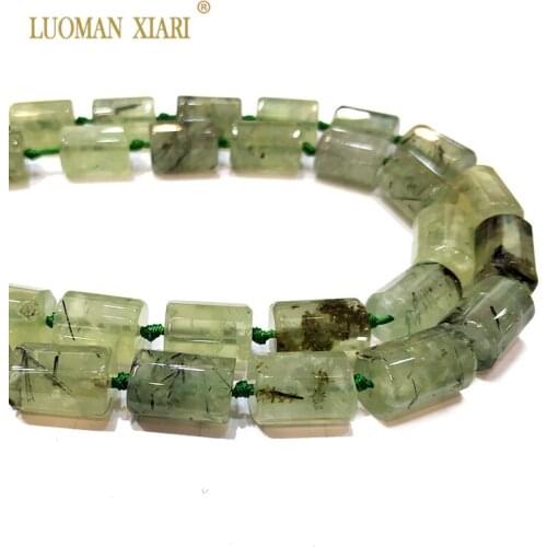 LUOMAN XIARI Prehnite Cylindrical Natural Stone Facted Beads For Jewelry Making DIY Bracelet, Necklace Size 11*16 mm Strand 15"