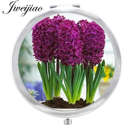JWEIJIAO Hyacinth Flower Makeup Mirror Floding Round compact Hand pocket Mirror For Women Girls Magnifying espejo