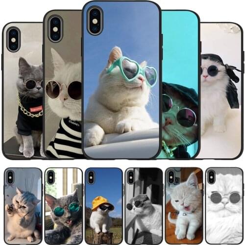Cat Glasses Cool black Phone Case For iPhone 11 XR XS Max 7 8 6 6S Plus 5 5S SE 2020 Back Cover For iPhone 11 Pro Shell