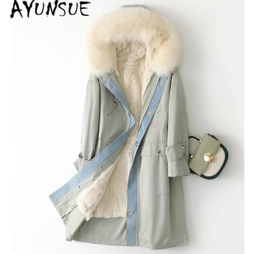 AYUNSUE Real Rabbit Fur Liner Coat Female Winter 2021 Warm Hooded Fox Fur Collar Parka Women Long Jacket Jaqueta Feminina Gxy475