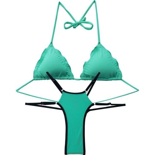 Summer Womens Triangle Bikini Set Swimwear Swim Swimsuit Biquinis Brasileiro Bathing Suit Micro Green Cheeky bottom Brazilian