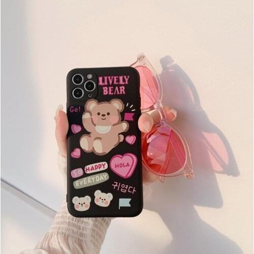 Retro smile kawaii plush bear Korean fashion Phone Case For iPhone 12 11 Pro Max Xr Xs Max 7 8 Plus X 7Plus case Cute Soft cover