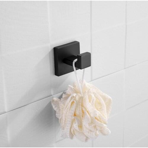304 Stainless Steel Towel Hook Wall Mounted Coat Hanger Bathroom Accessories Black Painting Square Robe Hook